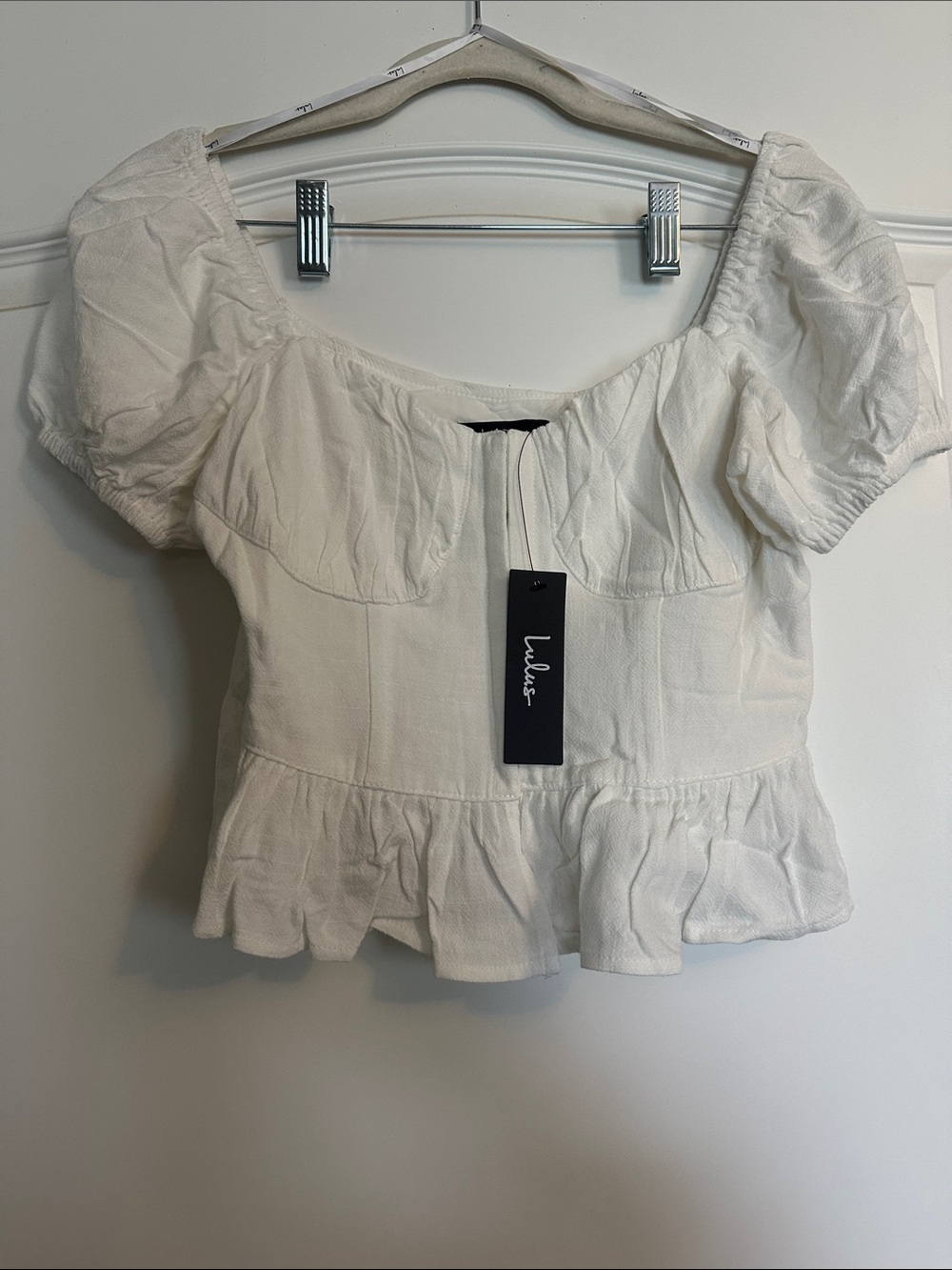 White Puff-Sleeve Peplum Top